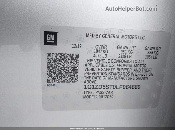 1G1ZD5ST0LF064680 2020 CHEVROLET MALIBU Silver Widok komory silnika