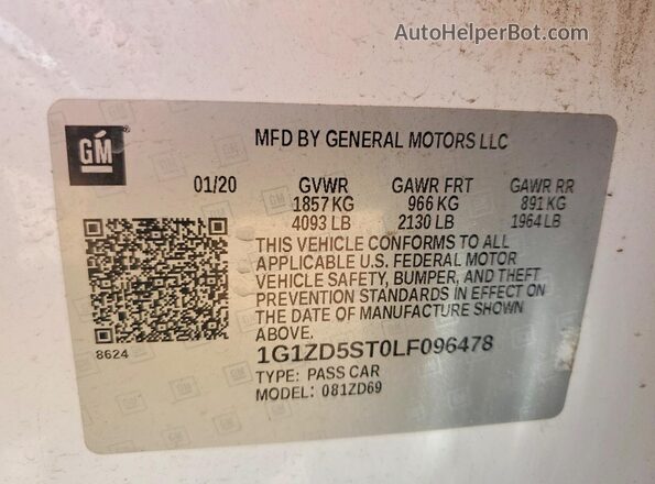 1G1ZD5ST0LF096478 2020 CHEVROLET MALIBU Белый Вид подкапотного пространства
