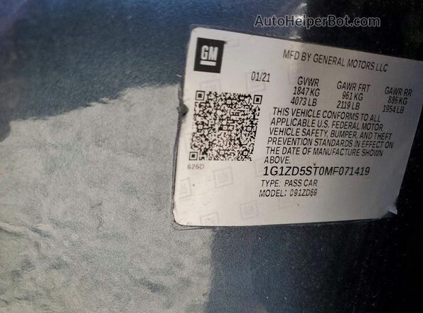 1G1ZD5ST0MF071419 2021 CHEVROLET MALIBU Gray 360 interior view