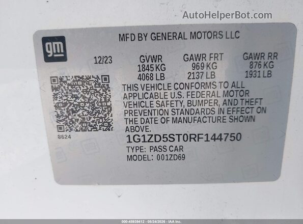 1G1ZD5ST0RF144750 2024 CHEVROLET MALIBU Белый Вид подкапотного пространства