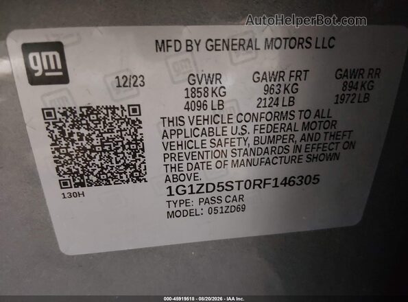 1G1ZD5ST0RF146305 2024 CHEVROLET MALIBU Light Blue Вид подкапотного пространства
