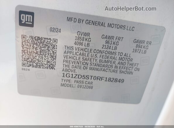 1G1ZD5ST0RF182849 2024 CHEVROLET MALIBU White Вид підкапотного простору