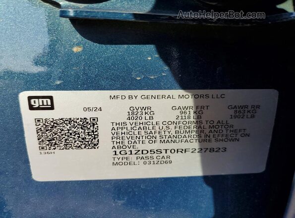 1G1ZD5ST0RF227823 2024 CHEVROLET MALIBU Бирюзовый Вид наклейки с VIN-кодом