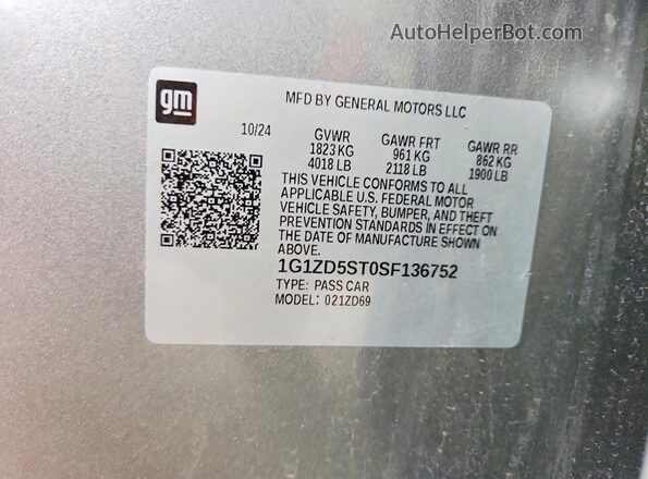 1G1ZD5ST0SF136752 2025 CHEVROLET MALIBU Silver VIN კოდის სტიკერის ხედი