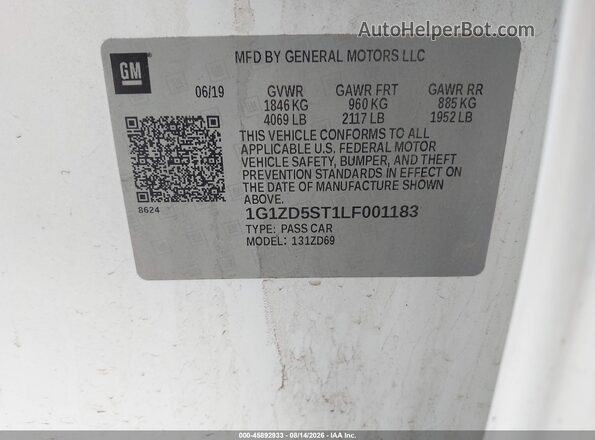 1G1ZD5ST1LF001183 2020 CHEVROLET MALIBU Белый Вид подкапотного пространства