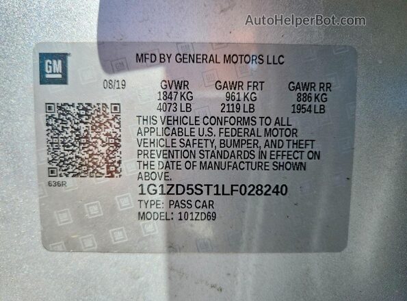1G1ZD5ST1LF028240 2020 CHEVROLET MALIBU Silver Vista del compartimento del motor