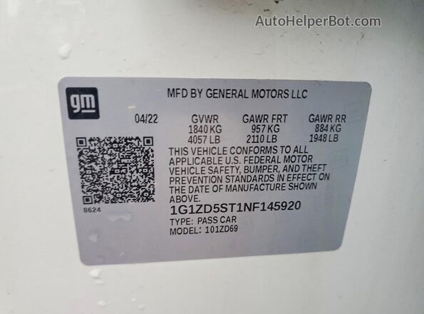 1G1ZD5ST1NF145920 2022 CHEVROLET MALIBU Белый Вид подкапотного пространства