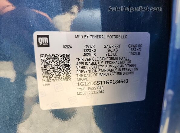 1G1ZD5ST1RF184643 2024 CHEVROLET MALIBU Синий Вид наклейки с VIN-кодом