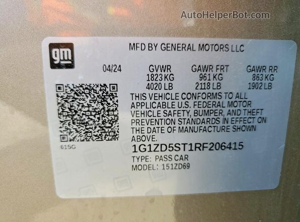 1G1ZD5ST1RF206415 2024 CHEVROLET MALIBU Beige Vista del compartimento del motor