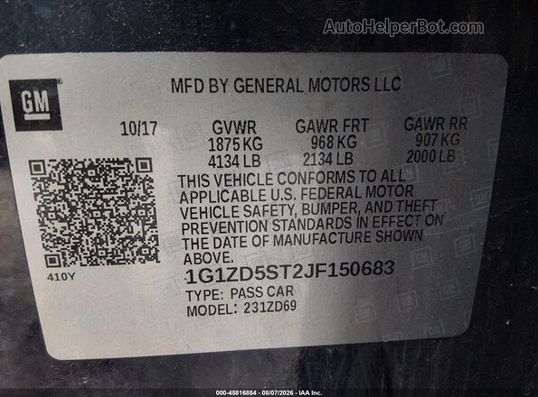 1G1ZD5ST2JF150683 2018 CHEVROLET MALIBU Синий Вид подкапотного пространства