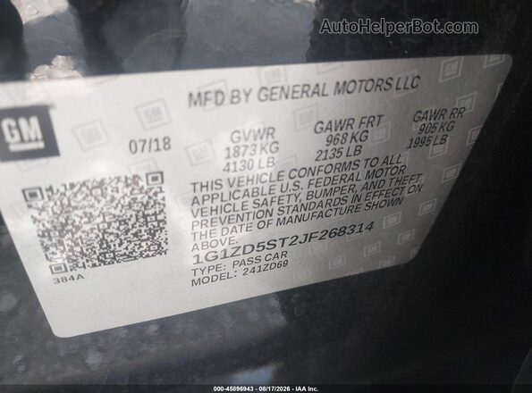 1G1ZD5ST2JF268314 2018 CHEVROLET MALIBU Черный Вид подкапотного пространства