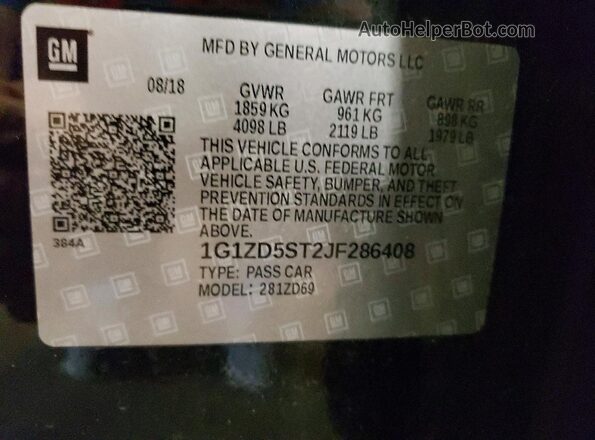 1G1ZD5ST2JF286408 2018 CHEVROLET MALIBU Black VIN կոդի պիտակի տեսք