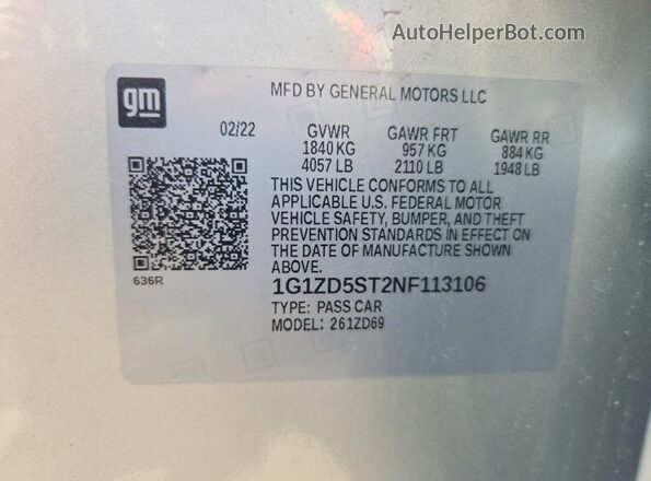 1G1ZD5ST2NF113106 2022 CHEVROLET MALIBU Серебряный 