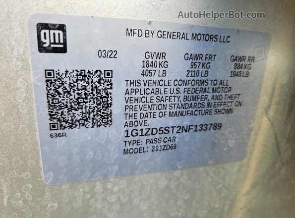 1G1ZD5ST2NF133789 2022 CHEVROLET MALIBU Silver Widok naklejki z numerem VIN