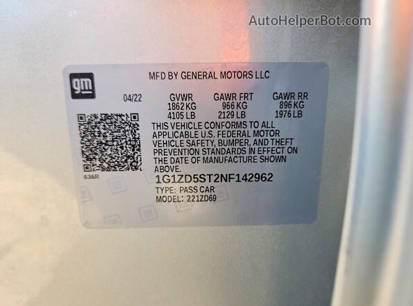 1G1ZD5ST2NF142962 2022 CHEVROLET MALIBU Silver Вид підкапотного простору