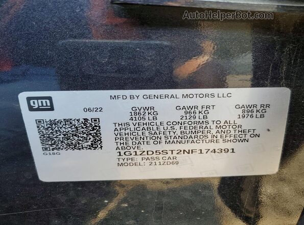1G1ZD5ST2NF174391 2022 CHEVROLET MALIBU Charcoal VIN sticker view