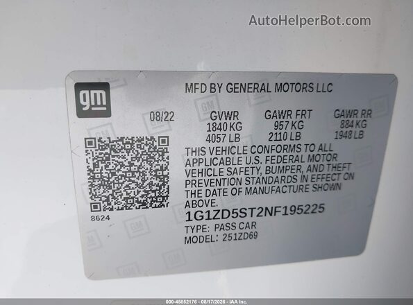 1G1ZD5ST2NF195225 2022 CHEVROLET MALIBU White Engine compartment view