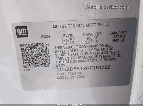 1G1ZD5ST2RF163722 2024 CHEVROLET MALIBU White Widok komory silnika