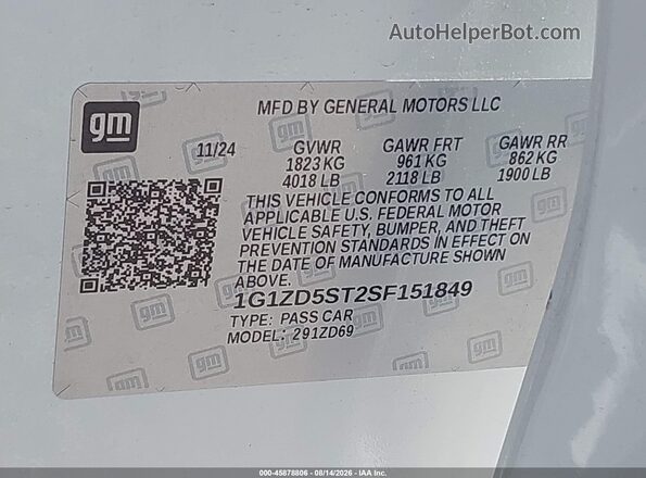 1G1ZD5ST2SF151849 2025 CHEVROLET MALIBU White Շարժիչի բաժամունքի տեսք