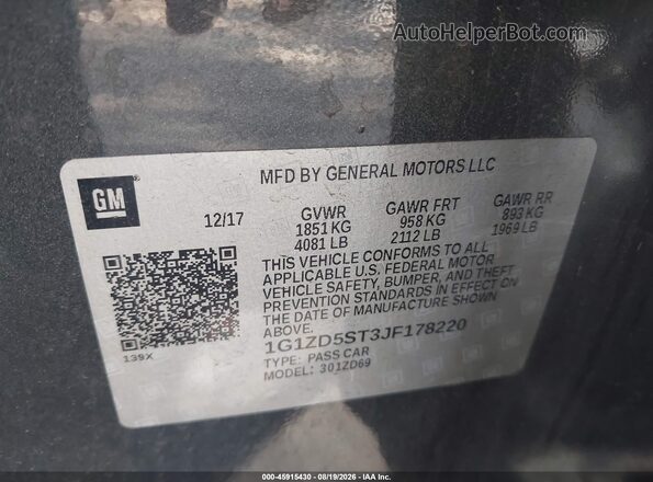 1G1ZD5ST3JF178220 2018 CHEVROLET MALIBU Серый Вид подкапотного пространства