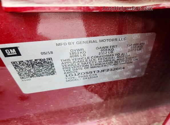 1G1ZD5ST3JF232664 2018 CHEVROLET MALIBU Красный Вид наклейки с VIN-кодом