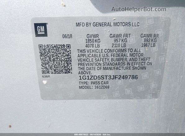 1G1ZD5ST3JF249786 2018 CHEVROLET MALIBU Silver Vista del compartimento del motor