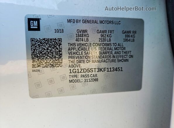 1G1ZD5ST3KF113451 2019 CHEVROLET MALIBU Белый Вид подкапотного пространства