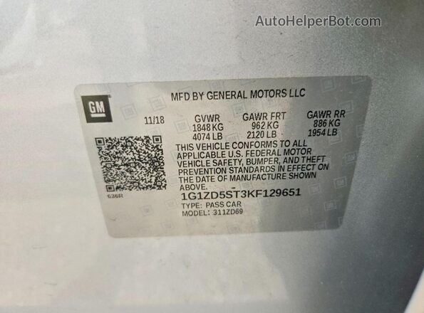 1G1ZD5ST3KF129651 2019 CHEVROLET MALIBU Silver Vista del compartimento del motor
