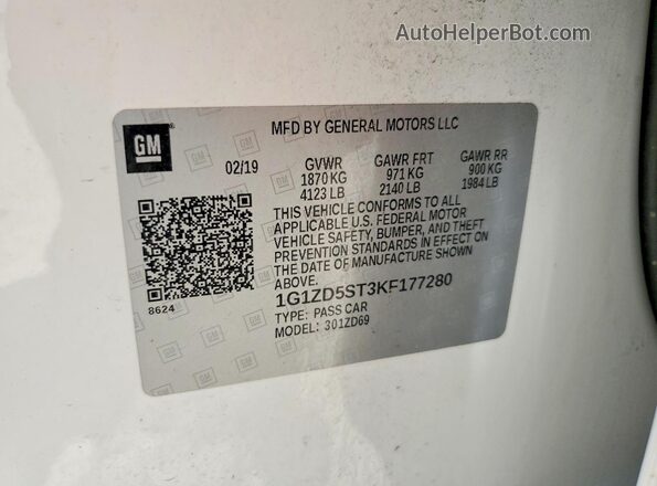 1G1ZD5ST3KF177280 2019 CHEVROLET MALIBU White Widok naklejki z numerem VIN