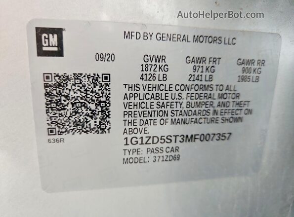 1G1ZD5ST3MF007357 2021 CHEVROLET MALIBU Silver ძრავის განყოფილების ხედი