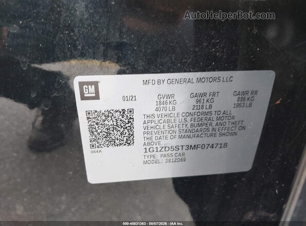 1G1ZD5ST3MF074718 2021 CHEVROLET MALIBU Черный Вид подкапотного пространства
