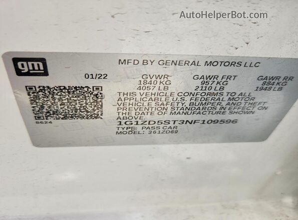 1G1ZD5ST3NF109596 2022 CHEVROLET MALIBU White Widok komory silnika