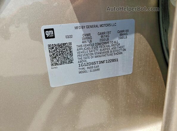 1G1ZD5ST3NF122851 2022 CHEVROLET MALIBU Желто-коричневый Вид подкапотного пространства