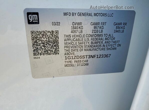 1G1ZD5ST3NF123367 2022 CHEVROLET MALIBU White Widok komory silnika