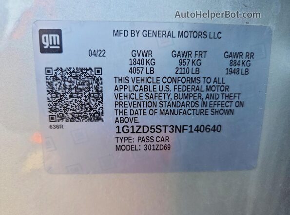 1G1ZD5ST3NF140640 2022 CHEVROLET MALIBU Серебряный Вид подкапотного пространства