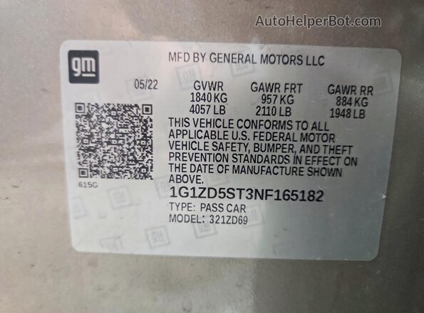 1G1ZD5ST3NF165182 2022 CHEVROLET MALIBU Серый Вид подкапотного пространства