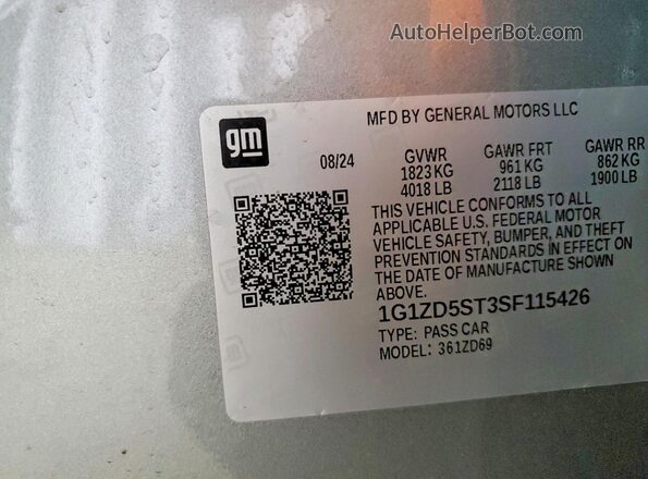 1G1ZD5ST3SF115426 2025 CHEVROLET MALIBU Gray VIN კოდის სტიკერის ხედი