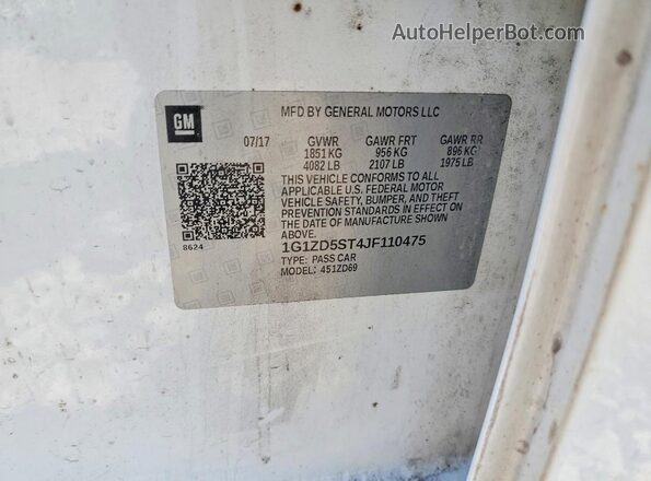 1G1ZD5ST4JF110475 2018 CHEVROLET MALIBU Белый Вид подкапотного пространства