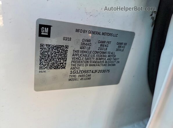 1G1ZD5ST4JF203075 2018 CHEVROLET MALIBU White Вид підкапотного простору