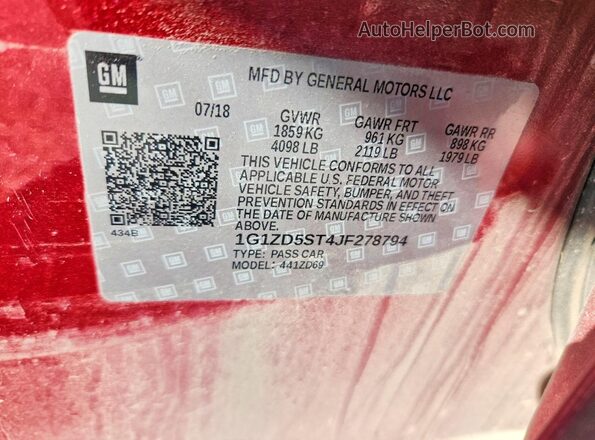 1G1ZD5ST4JF278794 2018 CHEVROLET MALIBU Red ძრავის განყოფილების ხედი