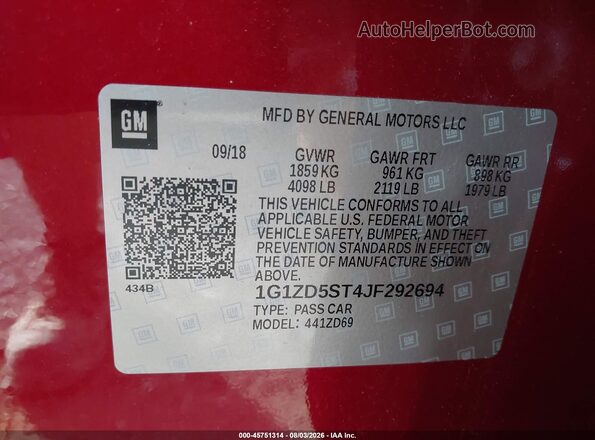 1G1ZD5ST4JF292694 2018 CHEVROLET MALIBU Red Widok komory silnika