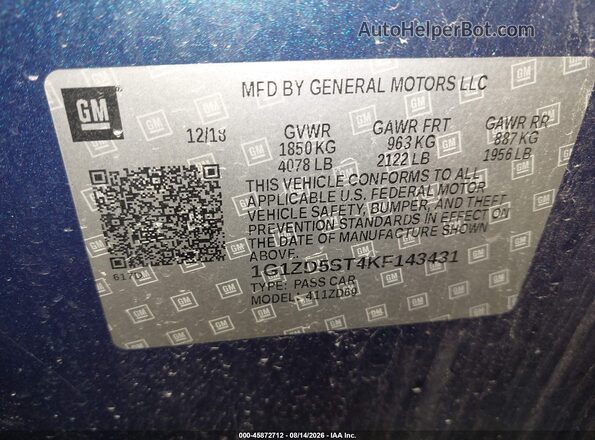 1G1ZD5ST4KF143431 2019 CHEVROLET MALIBU Blue Vista del compartimento del motor
