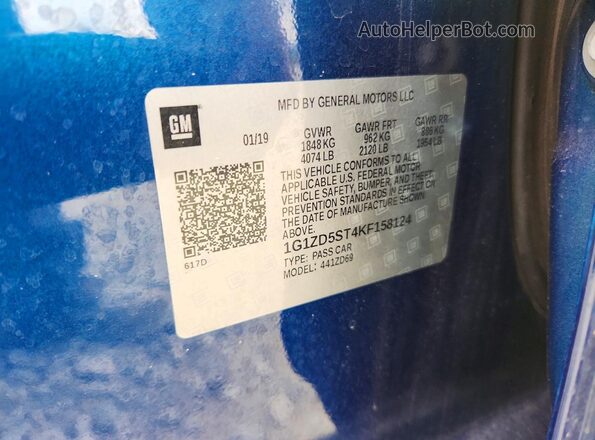 1G1ZD5ST4KF158124 2019 CHEVROLET MALIBU Синий Вид подкапотного пространства