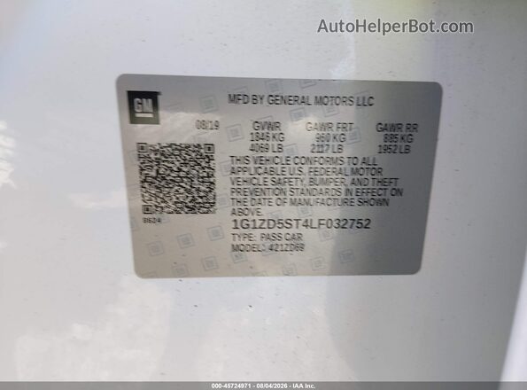 1G1ZD5ST4LF032752 2020 CHEVROLET MALIBU Белый Вид подкапотного пространства