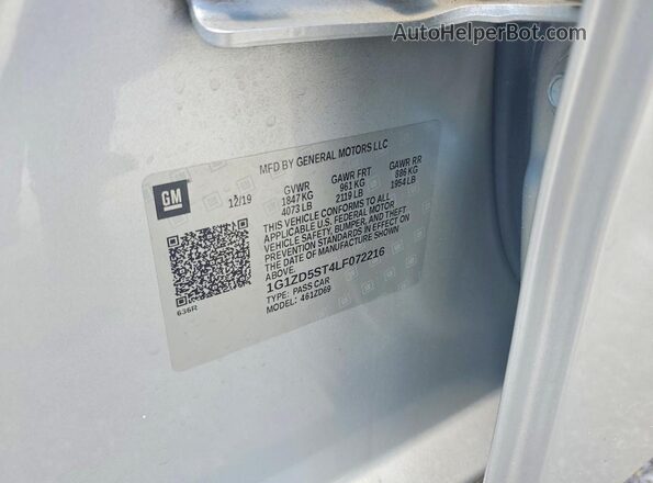 1G1ZD5ST4LF072216 2020 CHEVROLET MALIBU Silver Vista del compartimento del motor