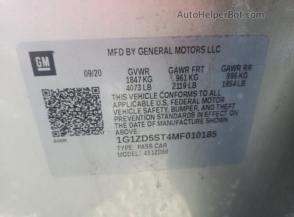 1G1ZD5ST4MF010185 2021 CHEVROLET MALIBU Серебряный Вид наклейки с VIN-кодом
