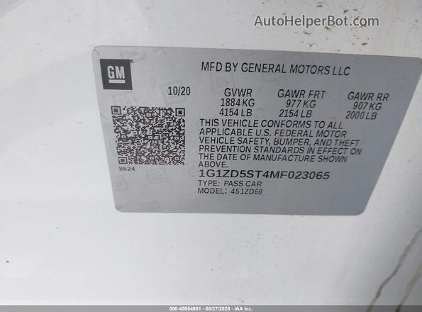 1G1ZD5ST4MF023065 2021 CHEVROLET MALIBU Белый Вид подкапотного пространства