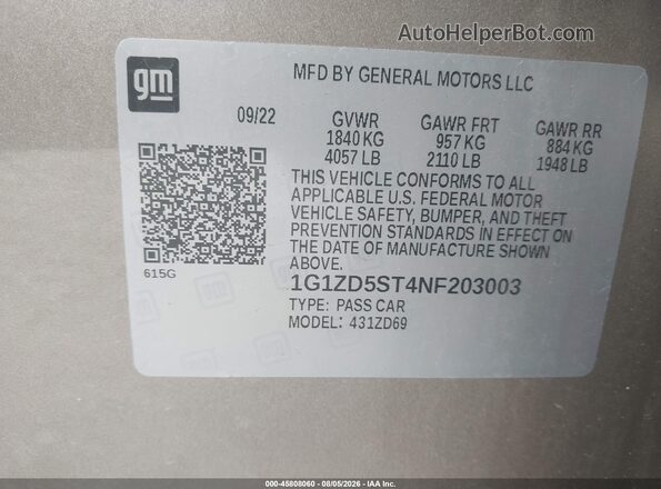 1G1ZD5ST4NF203003 2022 CHEVROLET MALIBU Желто-коричневый Вид подкапотного пространства