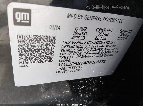 1G1ZD5ST4RF160773 2024 CHEVROLET MALIBU Black ძრავის განყოფილების ხედი