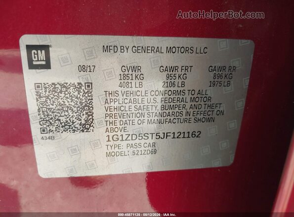1G1ZD5ST5JF121162 2018 CHEVROLET MALIBU Red Widok komory silnika